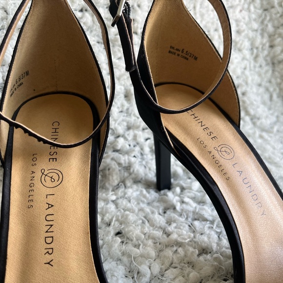 Chinese Laundry Black Satin Ruffle Strap Heel - 6 - Picture 3 of 6